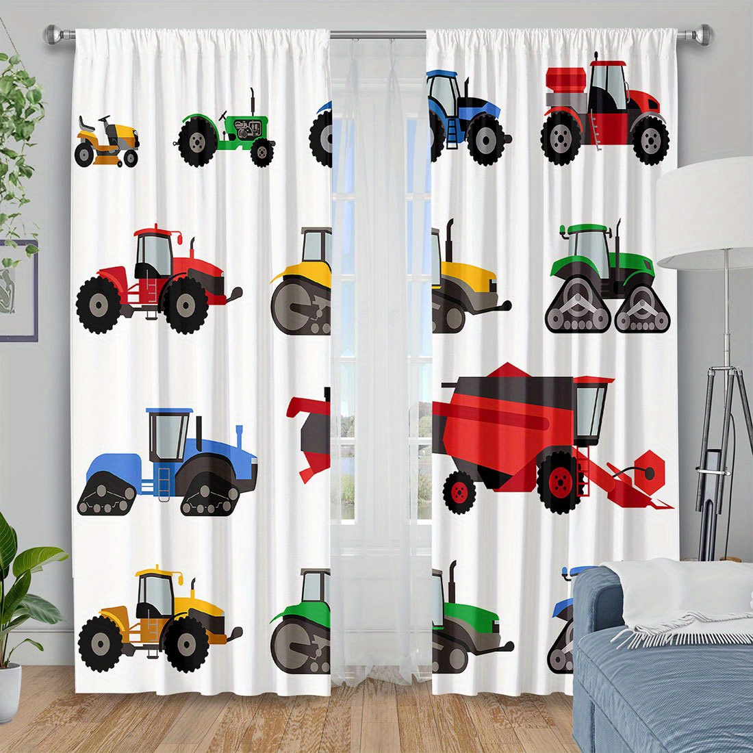 Agriculture Farming Cartoon - Cortina con Estampado de Tractor de