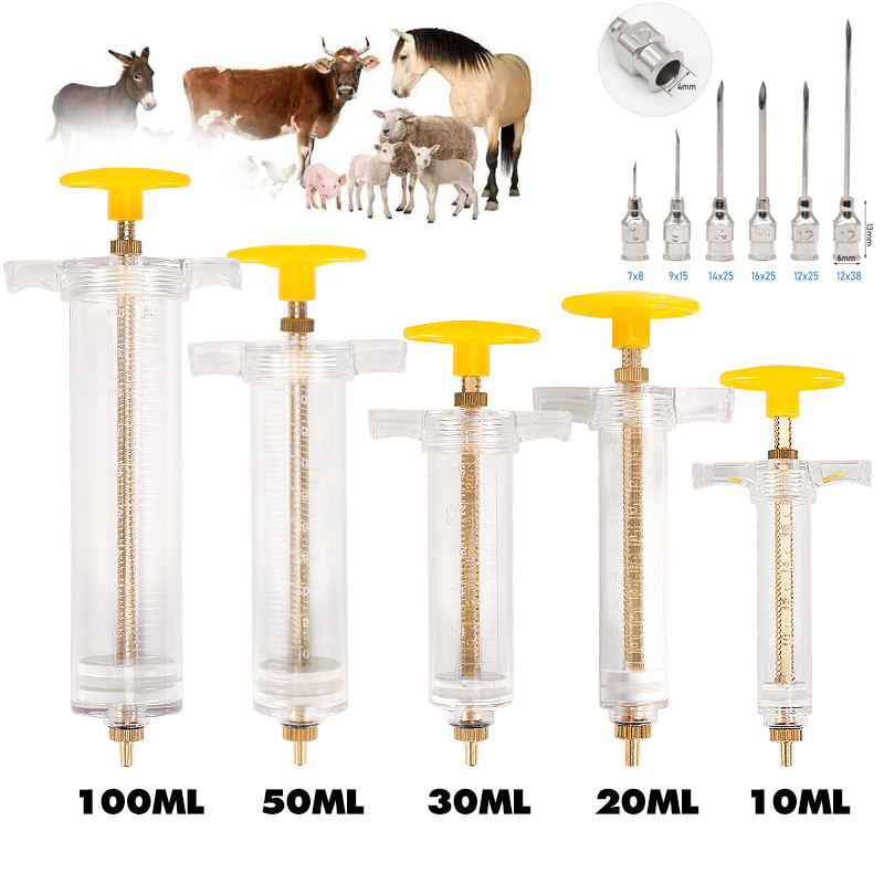 Veterinary Syringe Gun - Jeringa de dosis ajustable de 10/20/30/50/100ml,